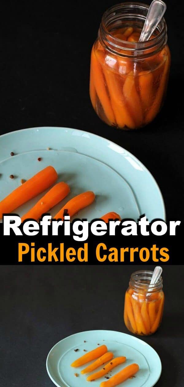 Simple Refrigerator Sweet Pickled Carrots , no water bath canning involved! This is the perfect sweet, tangy pickled carrot recipe! #canning #homesteading #masonjars #preserves #pickles #pickling #pickle #carrots #vegetables #snacks #healthy