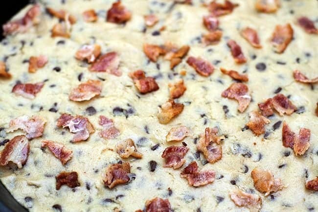 close up of crispy little bites of bacon in chocolate dough