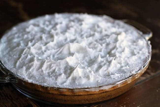 Pie Plate with Flapper Pie topped with beautiful peaks of meringue