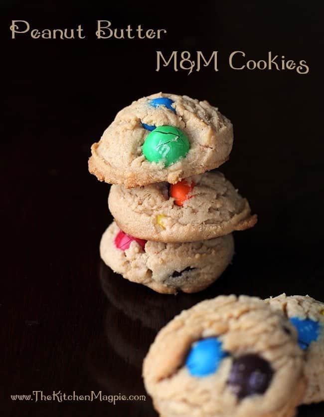 Close up of Peanut Butter with Colorful M&M Cookies
