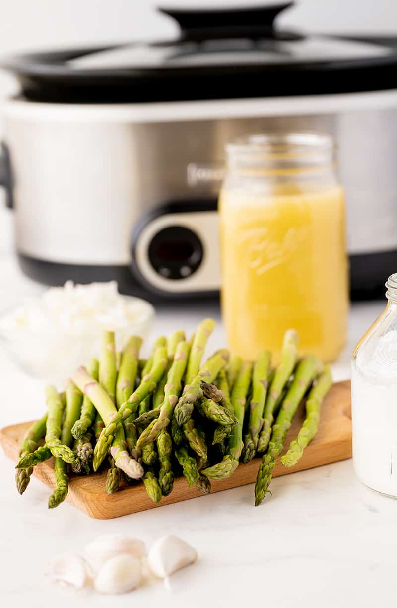 cream of asparagus soup ingredients and a crock pot