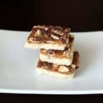 crunchy toffee bars - shortbread base with toffee, chocolate chips and almonds baked on top