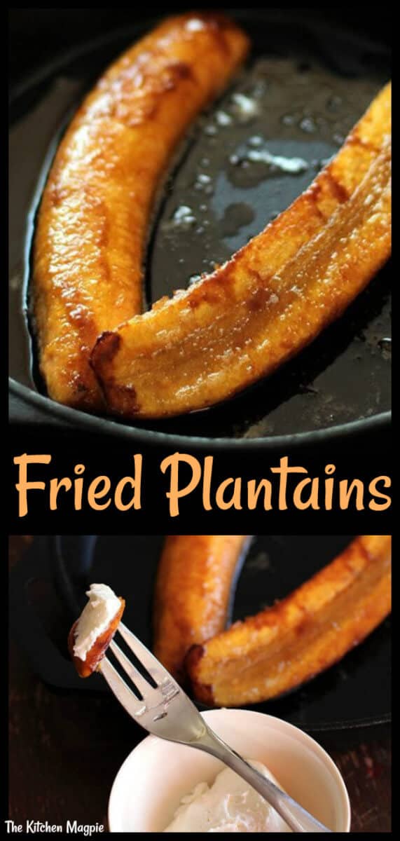 How to make Fried Plantains, with brown sugar & sour cream for dipping. Trust me, it's a fabulous combination! You'll have to try it and see! #plantains #sweet #dessert