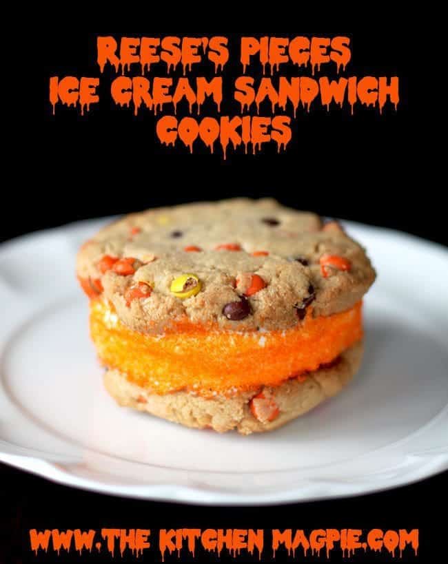 Reese's Pieces Ice Cream Sandwich Cookies in a white plate