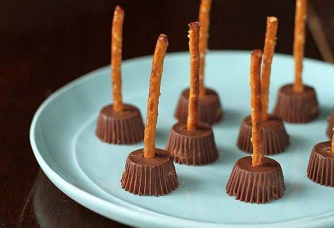 Two Ingredient Halloween Witches Brooms in a plate