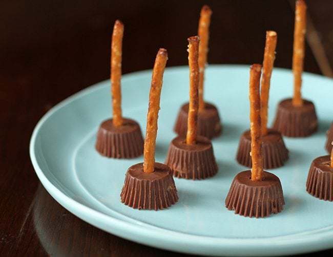 Two Ingredient Halloween Witches Brooms in a plate