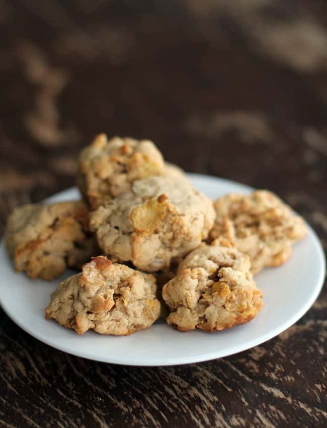 Close up of Honey Bunches of Oats Cookies in a White Plate