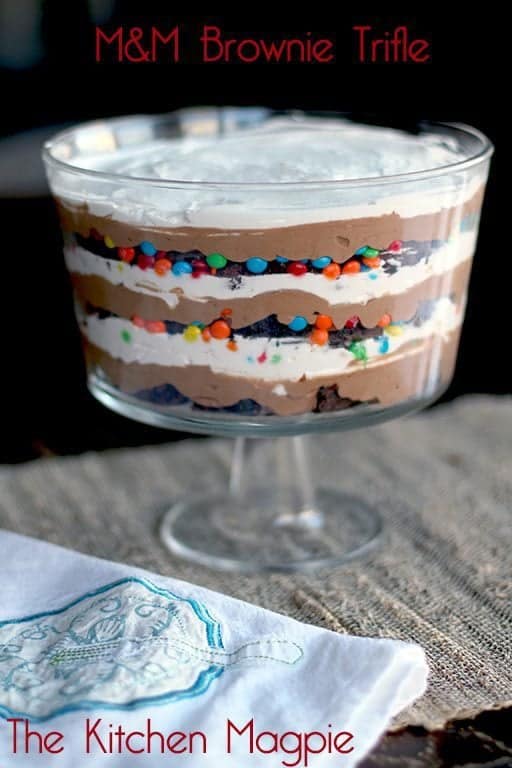 M&M Brownie trifle in trifle bowl 