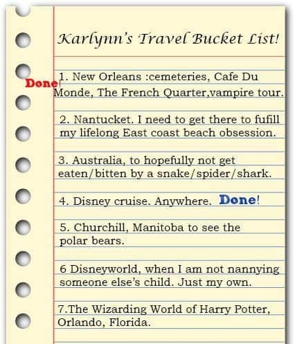 note of travel bucket list 