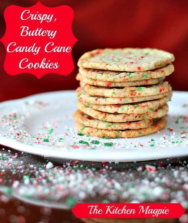crispy Candy Cane Cookies with crushed candy cane sprinkled on it