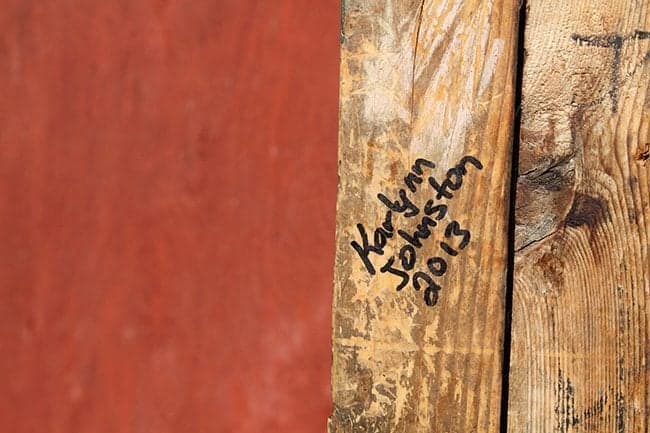 Name written in wood on Jimmy Robinson's Duck Lodge