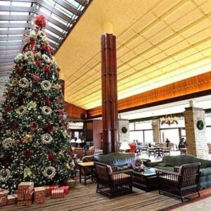 Tall Christmas tree at Fairmont Jasper Park Lodge