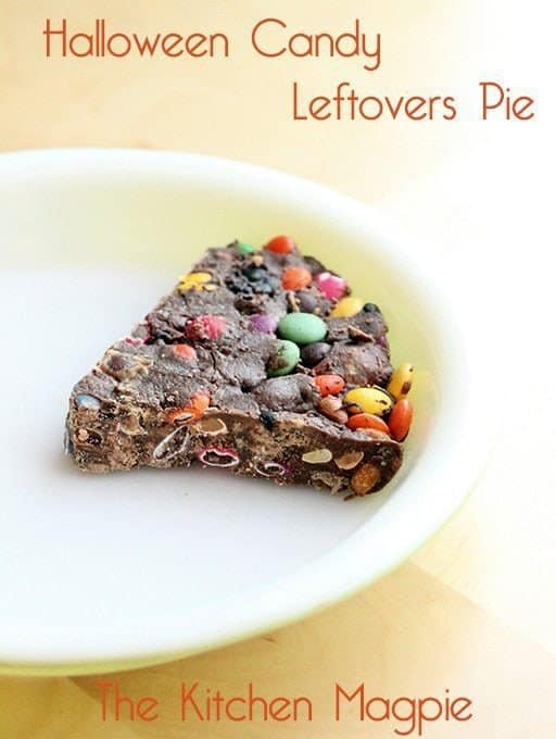 a slice of Halloween candy leftover pie