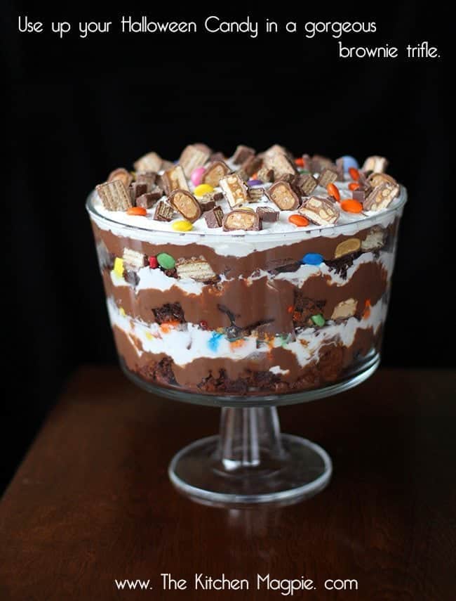 Leftover Halloween Candy Brownie Trifle ready to be enjoy!