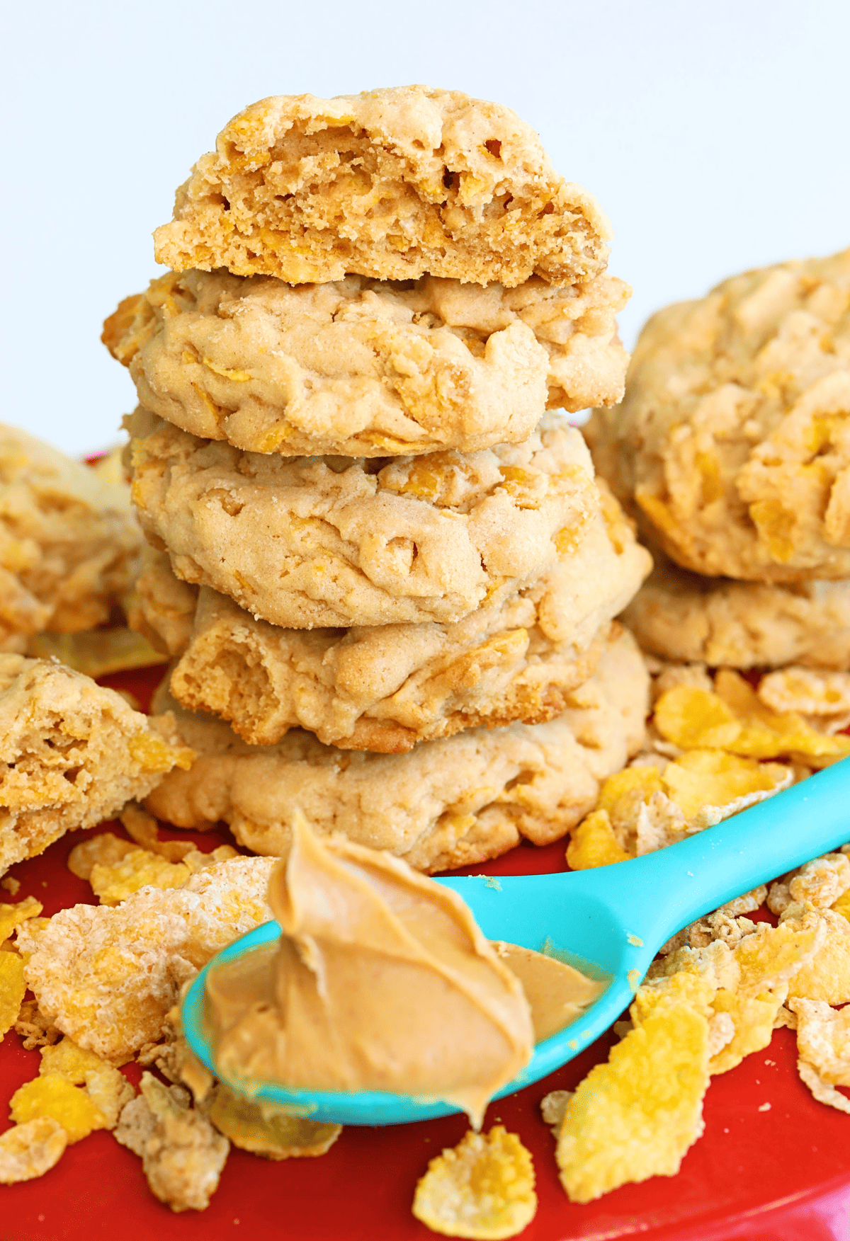 close up photo of a stack of honey bunches of oats cookies