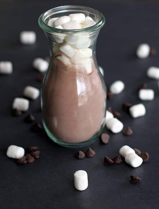 Close up Jar of Hot Cocoa Topped with White Marshmallows