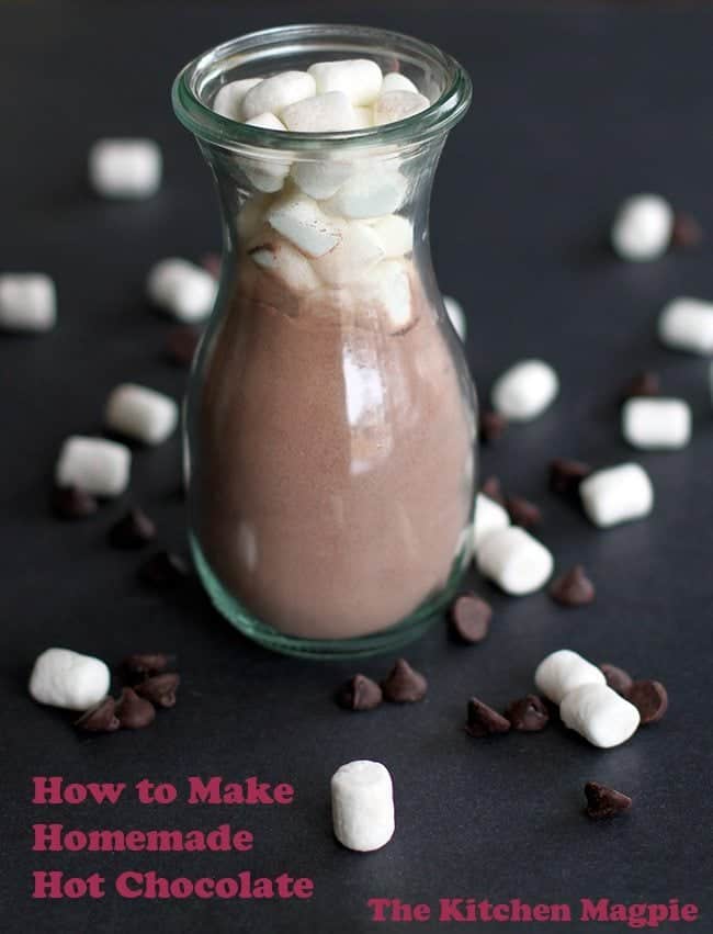 Homemade Hot Cocoa in a Glass Jar Topped with  Homemade Hot Cocoa / Hot Chocolate Mix in a Glass Jar With Marshmallows