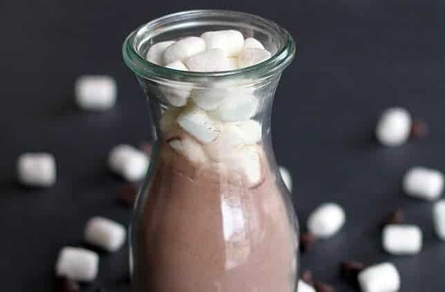 Close up Jar of Hot Cocoa Topped with White Marshmallows