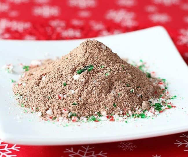 close up Homemade Mint Hot Chocolate Mix in a white plate