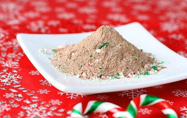 close up Homemade Mint Hot Chocolate Mix in a white plate