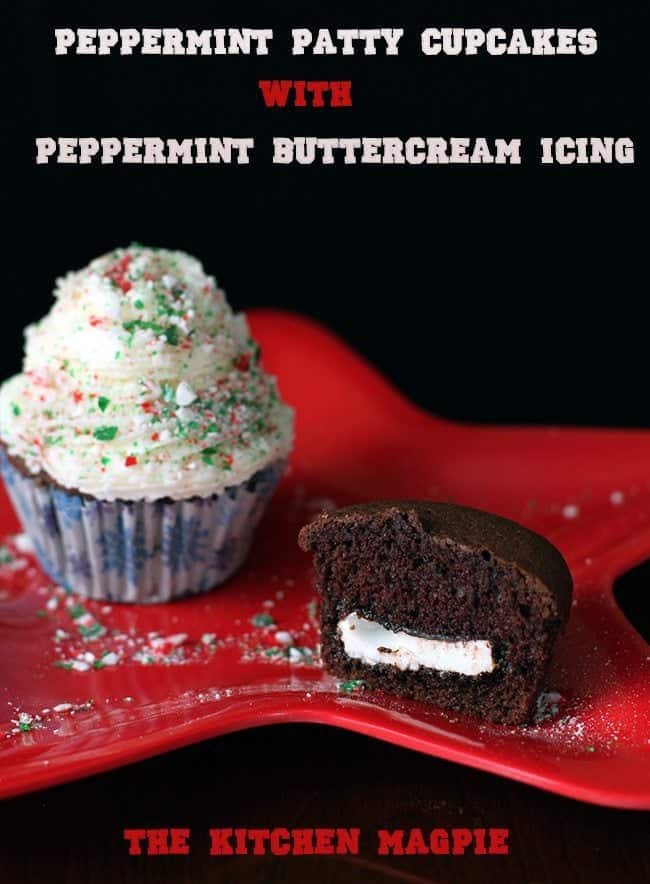 chocolate cupcakes stuffed with a York peppermint patty, then topped with my Peppermint Buttercream Icing