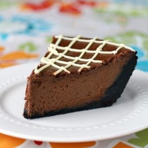 Chocolate Pumpkin Pie topped with white chocolate frosting