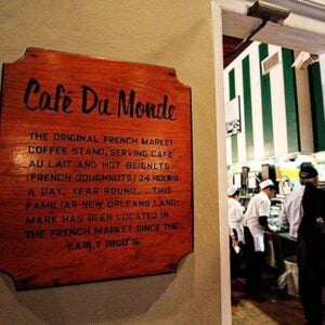 Cafe du Monde signage and details in a wall
