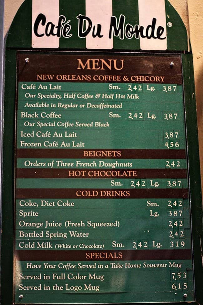 Cafe du Monde Menu Board