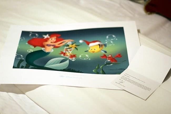 Disney mermaid Ariel in a Christmas theme lithograph