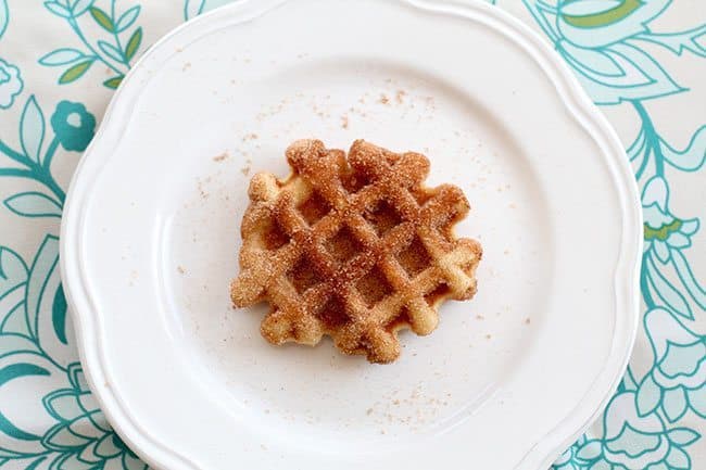 Mini Waffle Donuts in the middle of white plate