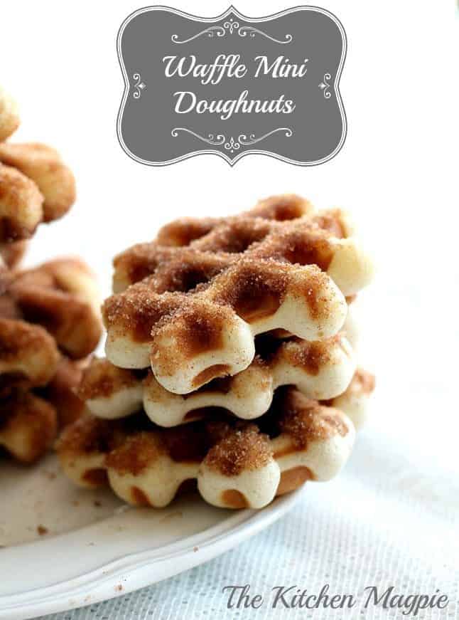 Mini Waffle Donuts topped with combined white sugar and cinnamon