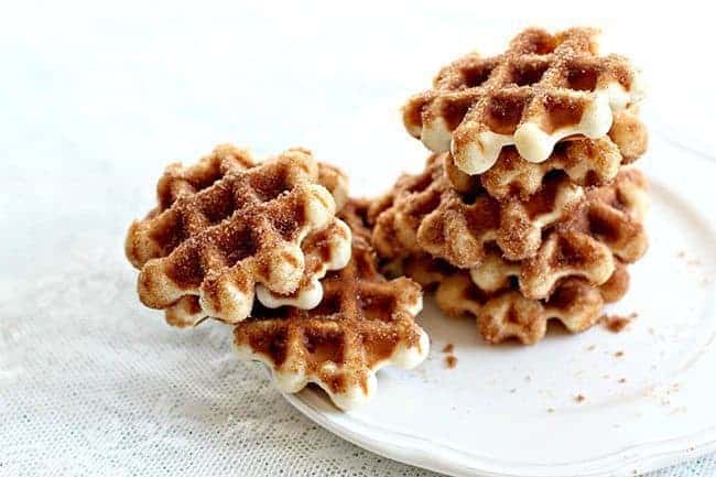 Mini Waffle Donuts topped with combined white sugar and cinnamon