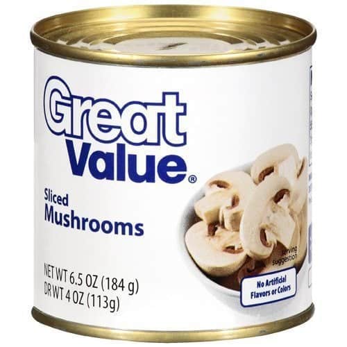 a can of Great Value brand sliced mushrooms