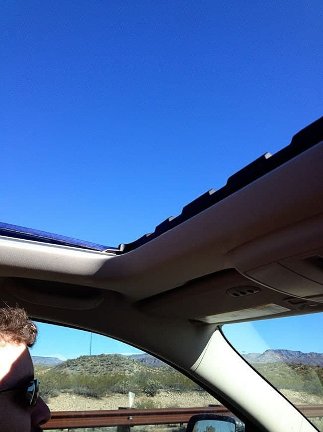 inside the car with sunroof rolled down