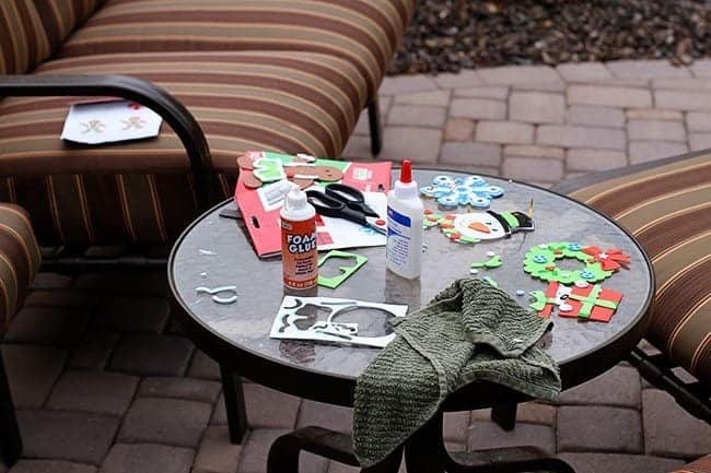 small round table with supplies for crafts