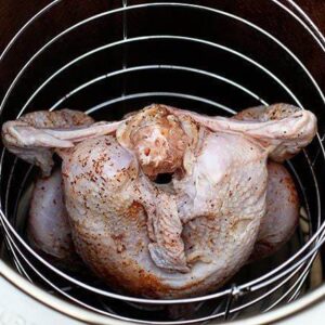 whole turkey inside the oil-less deep fryer ready to cook