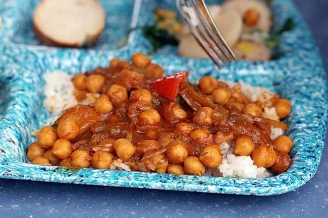 chickpea curry on top of rice
