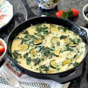 Kale & Zucchini Frittata in large black pan,