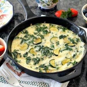 Kale & Zucchini Frittata in large black pan,