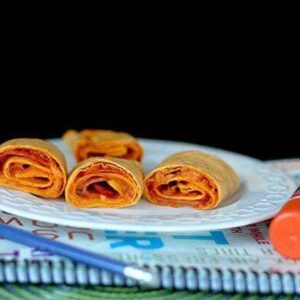 Pepperoni Pizza Rolls in White Plate Over a Notebook