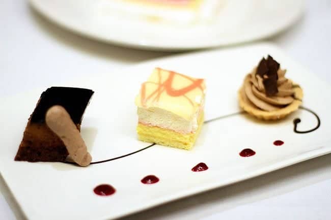 quintessential cruise dessert in a rectangular white plate