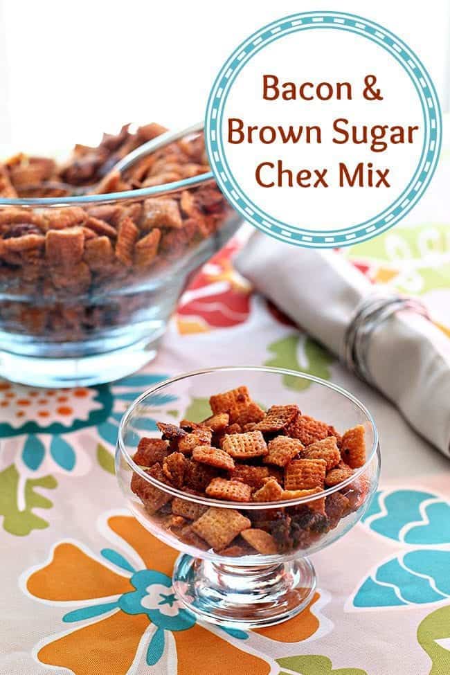 Salty, sweet bacon brown sugar Chex mix! This is so easy and so delicious! #chex #snacks #partyfood