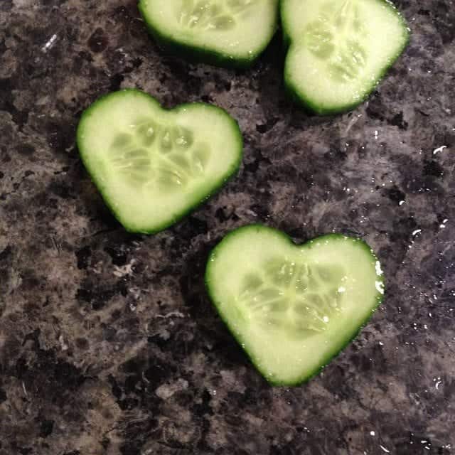 some pieces of heart-shaped cucumbers