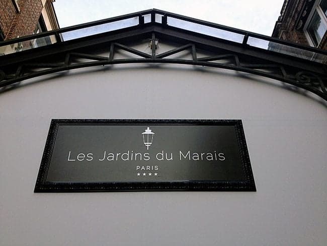 signage of Les Jardins du Marais in Paris