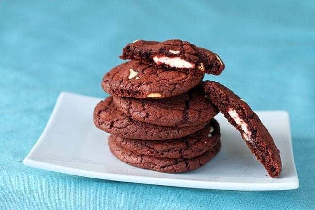 Cheescake Filled White Chocolate Red Velvet Cookies