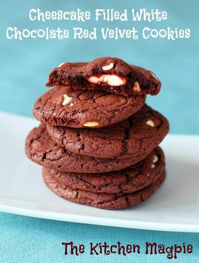 Cheater red velvet cookies made with red velvet cake mix and white chocolate chips, then filled with a delicious cream cheese filling! #redvelvet #cookies #cakemix