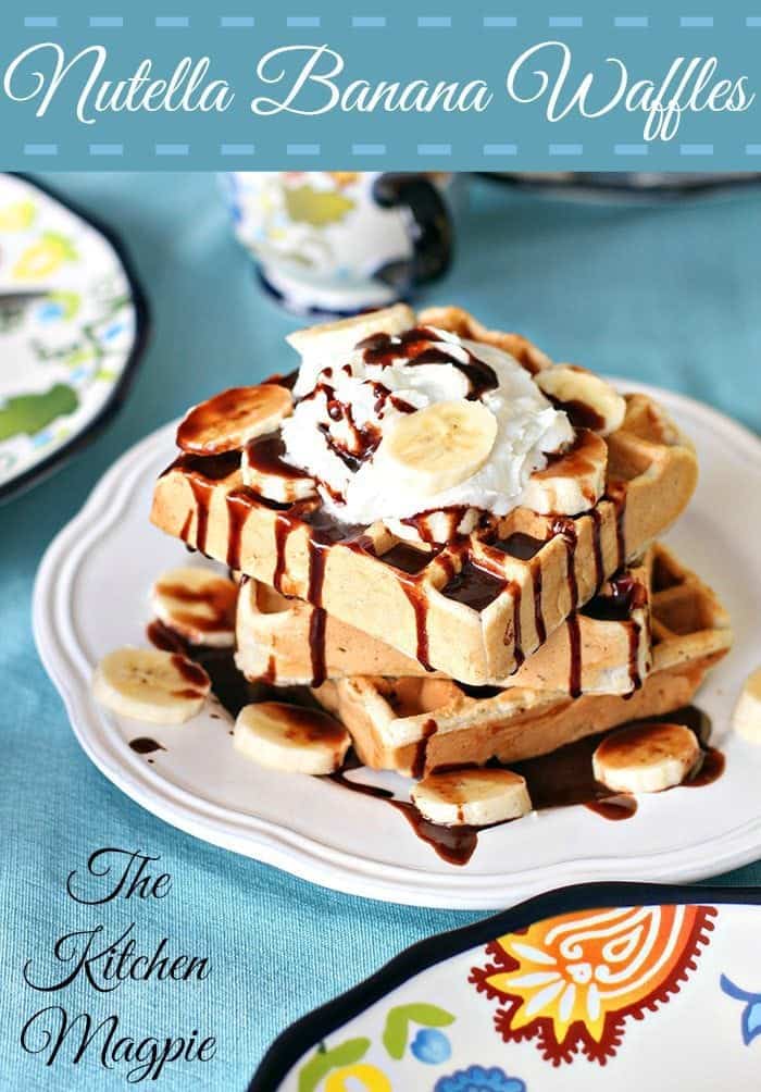 Nutella Banana Waffles in a White Plate