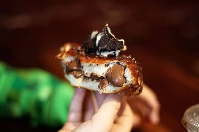 Half of Chocolate Blackout showing the inside of the donut