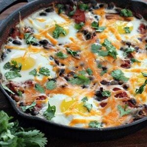 eggs added to Mexican Bean Breakfast Skillet