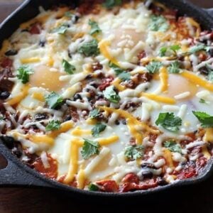 Tex-Mex Steak & Eggs Skillet Topped with Cilantro